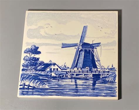 Delft Blue Handpainted Windmill Tile Made In Holland EBay