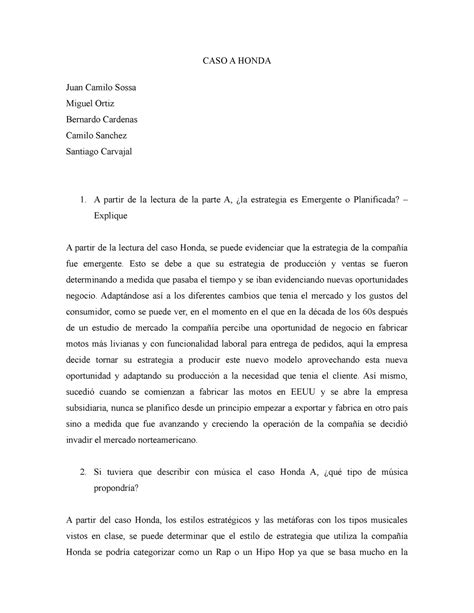 Caso A Honda Caso Harvard Caso A Honda Juan Camilo Sossa Miguel