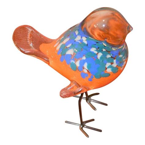 Vintage Hand Blown Murano Glass Bird With Metal Legs Murano Glass