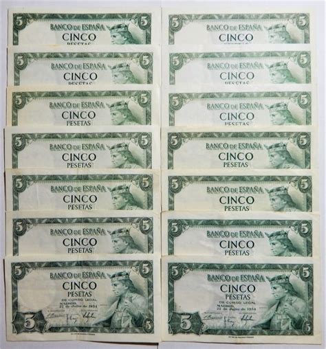 Spain 5 Pesetas Madrid 22 De Julio De 1954 Lote De 14 Catawiki