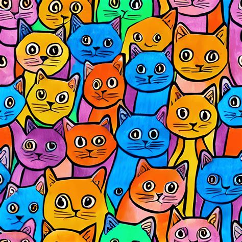 Colorful Cats Pattern Graphic · Creative Fabrica