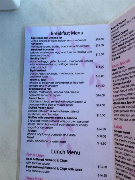 Menu at The Willow Tree Cafe, Tenterfield