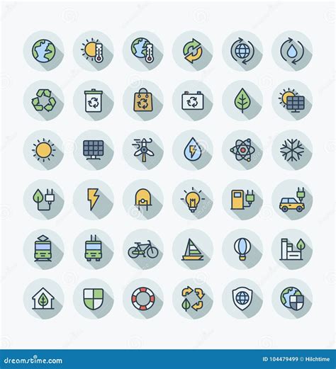 Vector Flat Color Thin Line Icons Set With Environmental And Ecology