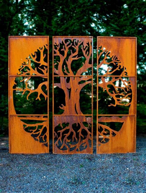 Tree Of Life Metal Privacy Screen Set Of 3 Large Home And Garden Décor