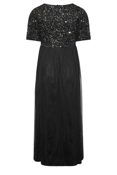 Luxe Plus Size Curve Black Angel Sleeve Hand Embellished Sequin Maxi