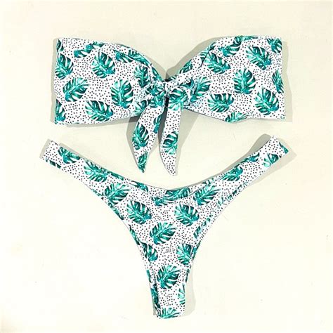 Skatie Swim Cheeky Brazilian Thong Bikini Leaf Palm Tropical Bydee