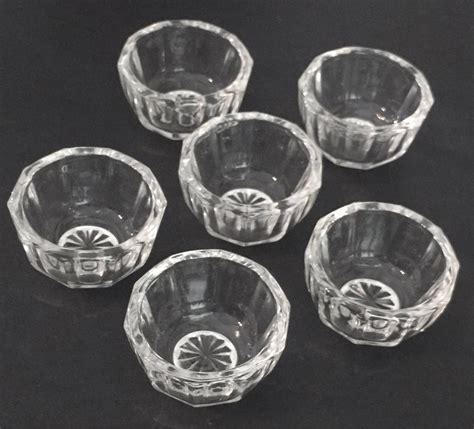 Set Of 6 Vintage Glass Salt Bowls Individual Crystal Open Salt Cellar Open Salt Dips Decagon