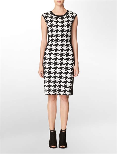 Calvin Klein White Label Large Houndstooth Sleeveless Sweater Dress In