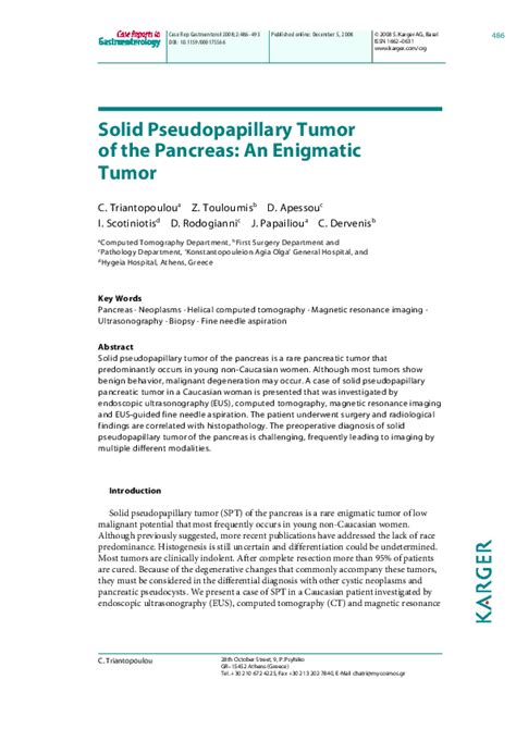 Pdf Frantz S Tumor Solid Pseudopapillary Tumor Of The Pancreas A Case Report Settar