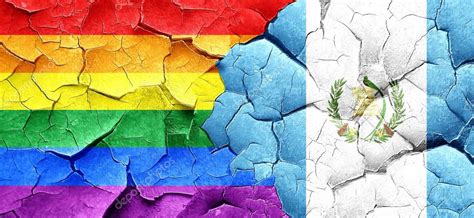 Gay Pride Flag With Guatemala Flag On A Grunge Cracked Wall — Stock