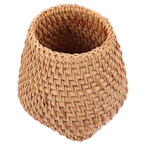 OUNONA Holder Pen Pencil Woven Rattan Desk Basket Cup Organizer