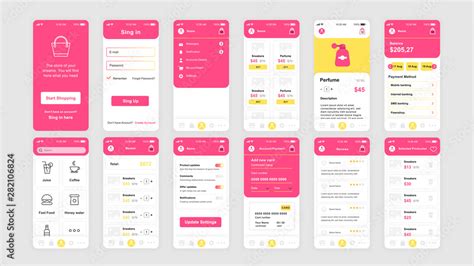 Set Of UI UX GUI Screens Shopping App Flat Design Template For Mobile