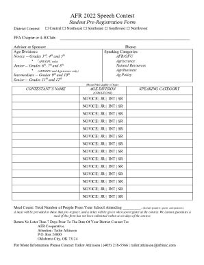 Fillable Online Student Pre-Registration Form Fax Email Print - pdfFiller