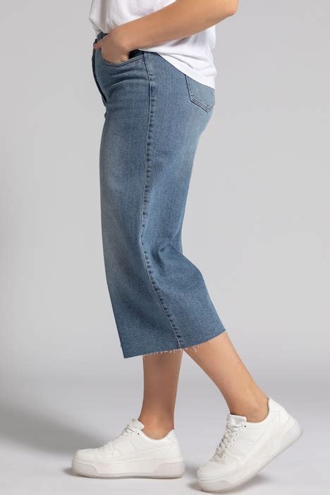 Wide Leg Elastic Waistband Denim Culottes Blue Denim Ulla Popken