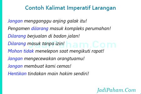 Contoh Kalimat Imperatif Larangan Jadi Paham