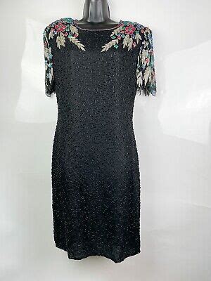 Vintage 80s SCALA Fully Beaded Silk Black Cocktail Dress Size Large EBay