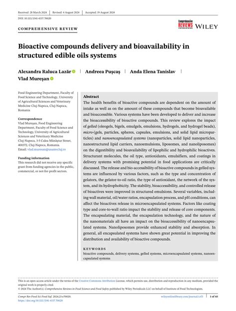 Pdf Bioactive Compounds Delivery And Bioavailability In Structured