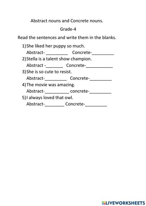 Abstract Nouns Worksheet: Free Printable PDF for Kids - Worksheets Library