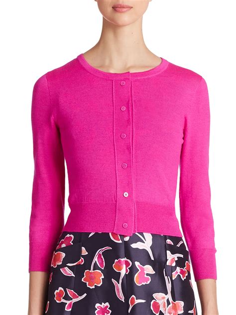 Lyst Oscar De La Renta Cropped Silk Cashmere Cardigan In Pink