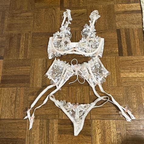 For Love Lemons Baby Pink Flower Lingerie Set Depop