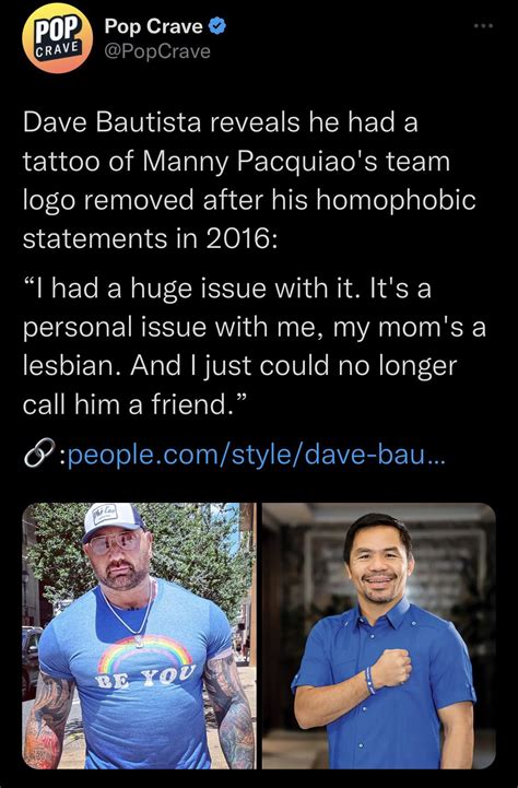 David Bautista Covered Manny Pacquiao Tattoo After Homophobic Statement R Philippines