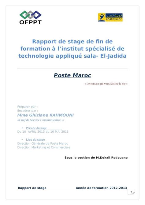 DOC Rapport De Stage Post Maroc DOKUMEN TIPS