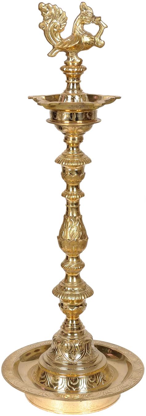 Five Wick Peacock Lamp With Stand Exotic India Art