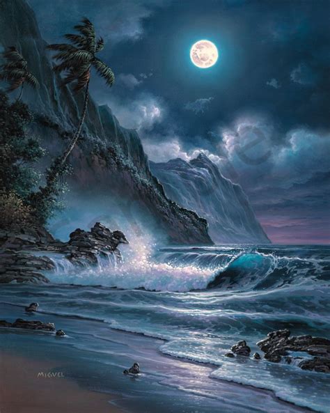 Seascape Painting Moonlight Overture By Migvel Rock Painting Art