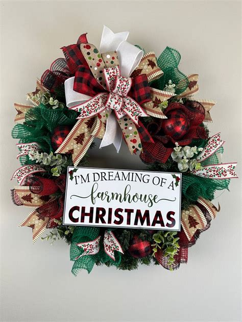 Farmhouse Buffalo Check Christmas Wreath Farmhouse Christmas Front