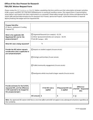 Fillable Online Sponsoredprojects Gwu F A Idc Waiver Request Form Fax