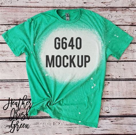 Gildan Bleached Shirt Mockup Heather Irish Green Mockup Etsy