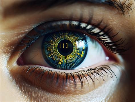 Premium Ai Image Closeup View Of Woman Eye With Digital Coding Iris