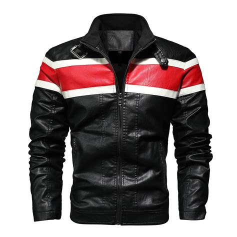 Tmoyzq Men S Vintage Stand Collar Motorcycle Jacket Leather Jacket