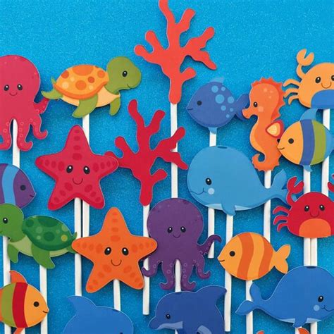 Under The Sea Cupcake Toppers Pink Etsy