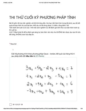 Đề thi PPT Matlab ĐỀ THI HỌC PHẦN PHƯƠNG PHÁP TÍNH VÀ MATLAB MI2110