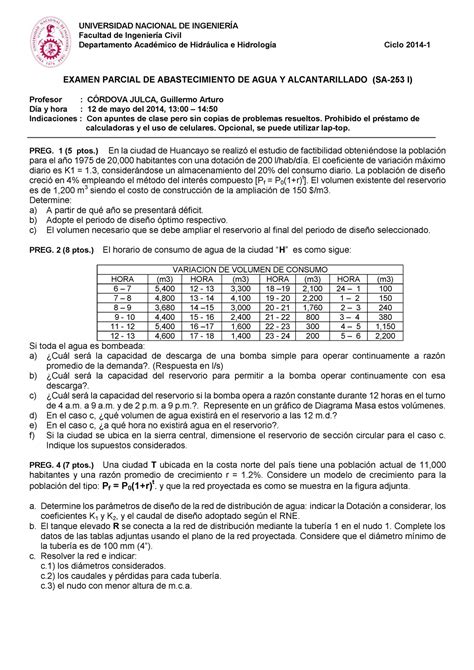 Examen Parcial Ciclo 2014 I Ing Guillermo Arturo Córdova Julca