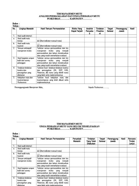 Contoh Form Manajemen Mutu Pdf