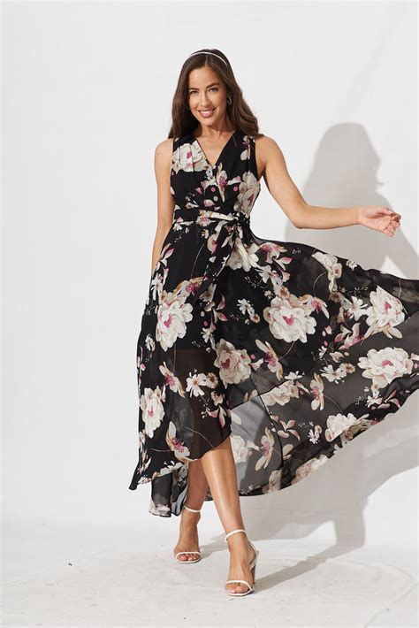 Desiree Maxi Dress In Black Floral Chiffon St Frock