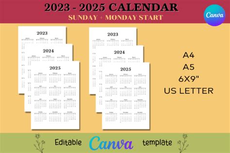 2023 2025 Calendar At A Glance Printable Free Templates Ardisj Krissy