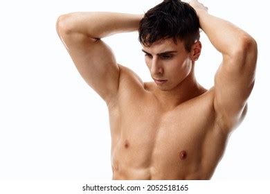 Handsome Guy Athlete Naked Torso Holds Stock Photo 2052518165 Shutterstock