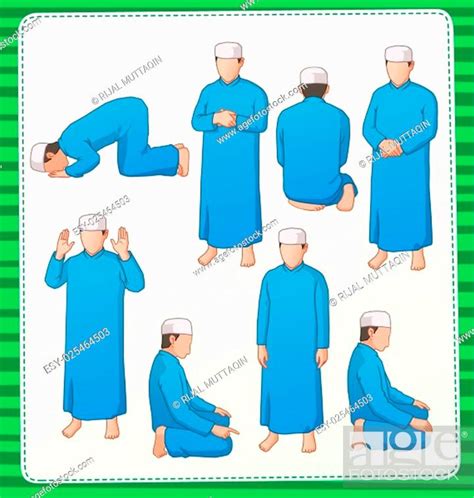 Set Illustration Of Muslim Praying Position Stock Vector Vector And