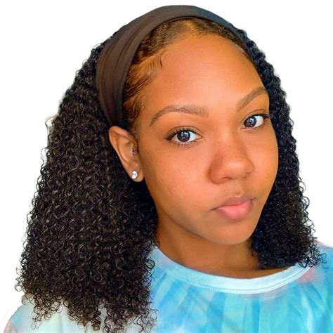 16 Inch Kinky Curly Brazilian Remy Human Hair Headband Wig For Black