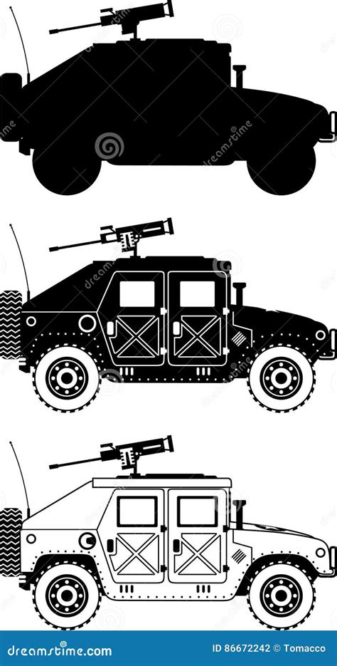 Humvee Military Vehicle With Heavy Machine Gun Cartoon Vector