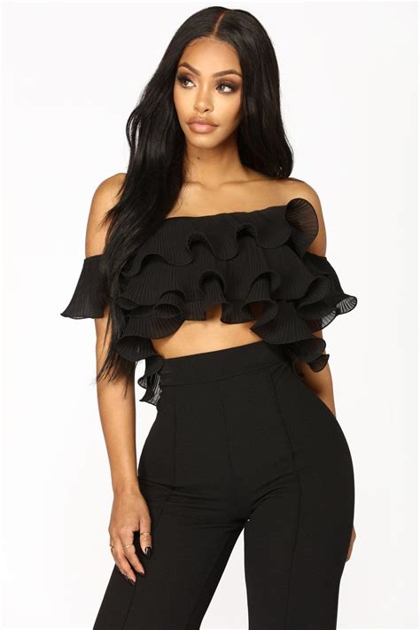 Ruff And Tough Ruffle Crop Top Black Crop Tops Ruffle Crop Top Black Crop Tops