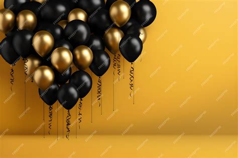 Premium AI Image | Golden and black shiny balloons with copy space on ...