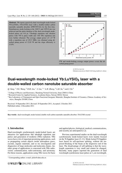 Pdf Dual Wavelength Mode Locked Yb Luysio Laser With A Double Walled