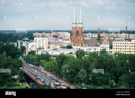 Cityscape Of Warsaw Slasko Dabrowski Bridge Over Vistula River On