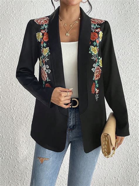 Floral Print Shawl Collar Open Front Blazer Shein Usa