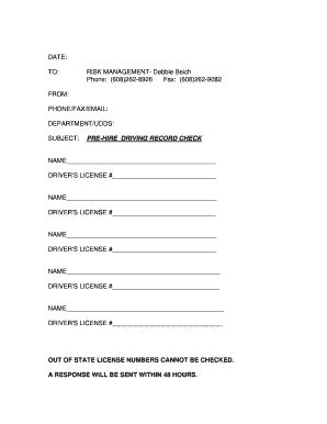 Fillable Online Bussvc Wisc Pre Hire Drivers License Check Form Fax