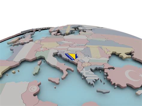 Mapa Político De Bosnia En El Globo Con La Bandera Stock de ilustración